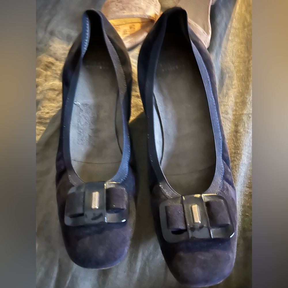 Stuart Weitzman Navy Flats with Buckle Detail